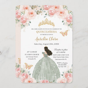 Invitation Robe rose pâle rose de Quinceañera Sage vert