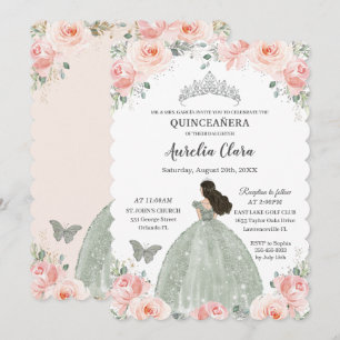 Invitation Robe rose pâle rose de Quinceañera Sage vert