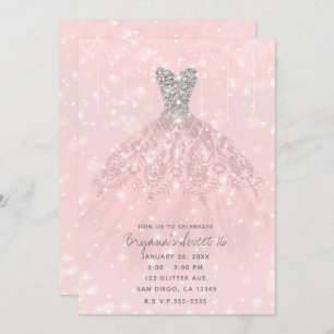 Invitation Robe rose Parties scintillant argentée Chandelle D