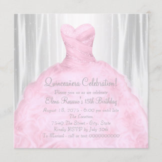 Invitation Robe rose poudré élégante Rose Quinceañera