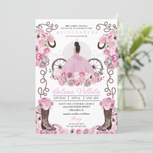 Invitation Robe Rose Princesse & Bottes Quinceañera
