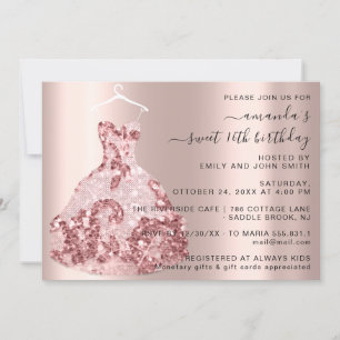 Invitation Robe Rose princesse Royale Douce 16e Quinceañera