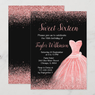 Invitation Robe rose rose Faux Parties scintillant Douce 16 A