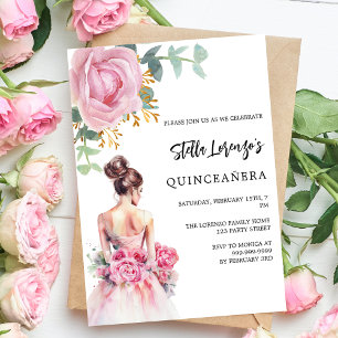 Invitation Robe rose rose floral Quinceanera luxe