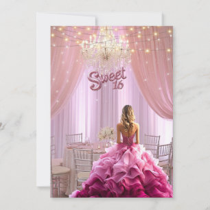 Invitation Robe rose Sweet Sixteen avec lumières scintillante