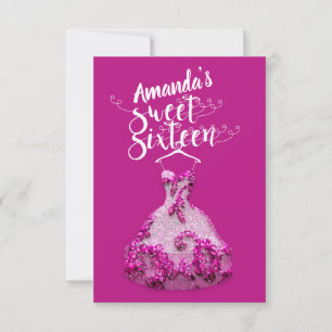 Invitation Robe rose sweet sixteen dentelle princesse florale