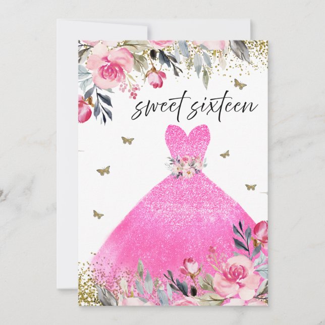 Invitation Robe rose vif Robe florale sucré 16 Partie (Devant)