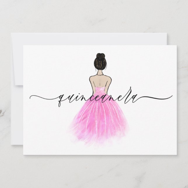 Invitation Robe rose vif Script Quinceanera Party (Devant)