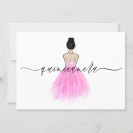 Invitation Robe rose vif Script Quinceanera Party