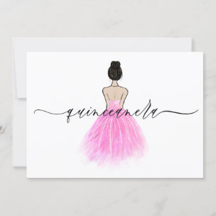 Invitation Robe rose vif Script Quinceanera Party