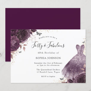Invitation Robe Rose violet 40e anniversaire Forty & fabuleux