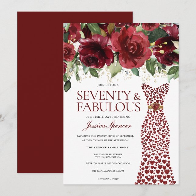 Invitation Robe Rouge Bourgogne 70 & Fabuleux 70e anniversair (Devant / Derrière)