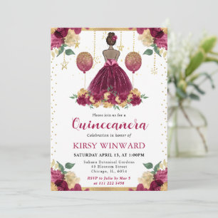 Invitation Robe Rouge Bourgogne Peau Foncé Princesse Quincean