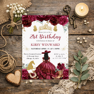 Invitation Robe rouge Cheveux noirs Salon Princesse Anniversa