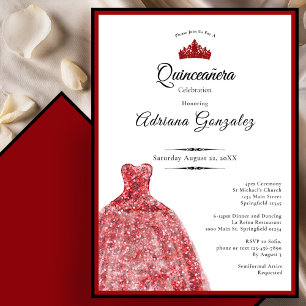 Invitation Robe rouge élégante 15e anniversaire Quinceanera