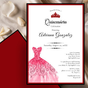 Invitation Robe rouge élégante 15e anniversaire Quinceanera