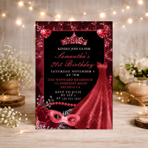 Invitation Robe Rouge Élégante Anniversaire Masqué