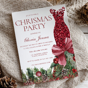 Invitation Robe rouge et fête de Noël de Bow