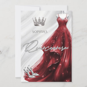 Invitation Robe rouge étincelante en argent bordeaux Quinceañ
