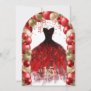 Invitation Robe rouge or étincelante Quinceañera Arc de ballo