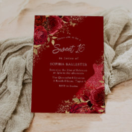 Invitation Robe Rouge & Or & Rose Sweet 16 Party