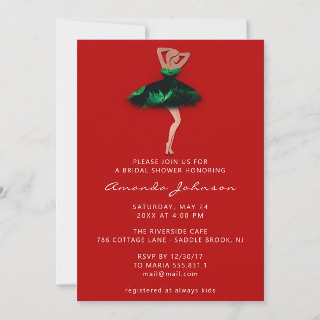 Invitation Robe Rouge Vert Douce 16ème Fête des mariées (Devant)
