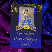 Robe Royal Blue Princess Quinceanera Gold Tiara