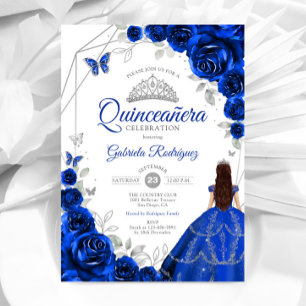 Invitation Robe royale bleu argent Quinceanera