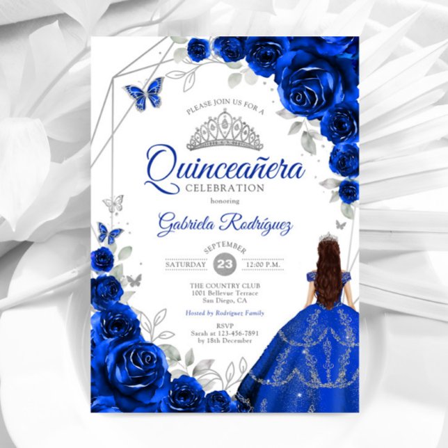 Invitation Robe royale bleu argent Quinceanera (Créateur téléchargé)