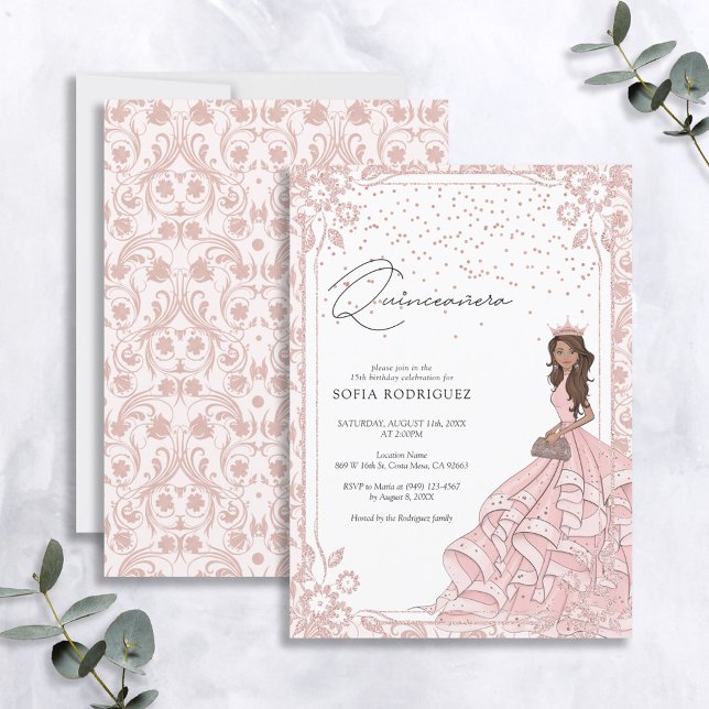 Invitation Robe Royale Rose Or Robe Quinceanera Anniversaire (Créateur téléchargé)