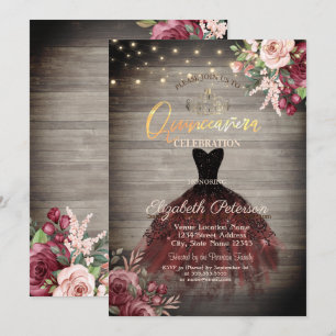 Invitation Robe Rustique, Tiara, Lumières Rose Wood Quinceañe