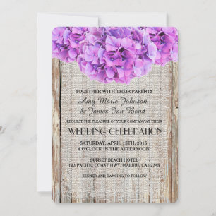 Invitation Robe rustique violet hydrangée mariage invite ph1