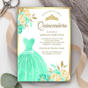 Invitation Robe scintillante verte menthe florale or Quincean