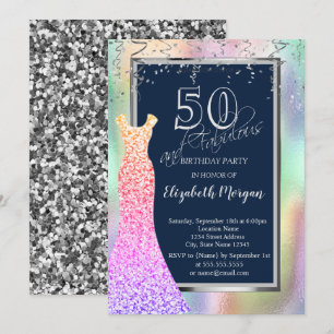 Invitation Robe Sequins Arc en ciel Holographie 50e anniversa