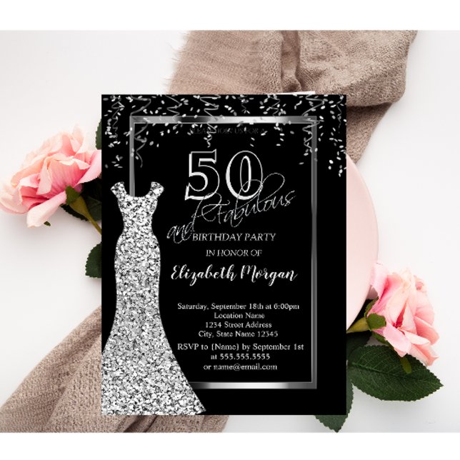 Invitation Robe Sequins Argent 50e anniversaire (Créateur téléchargé)
