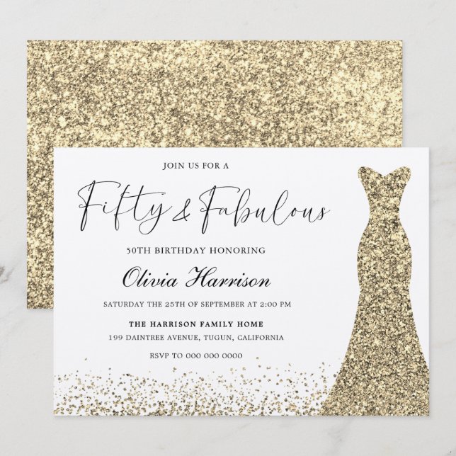 Invitation Robe Shimmer d'or Cinquante et fabuleux 50e annive (Devant / Derrière)