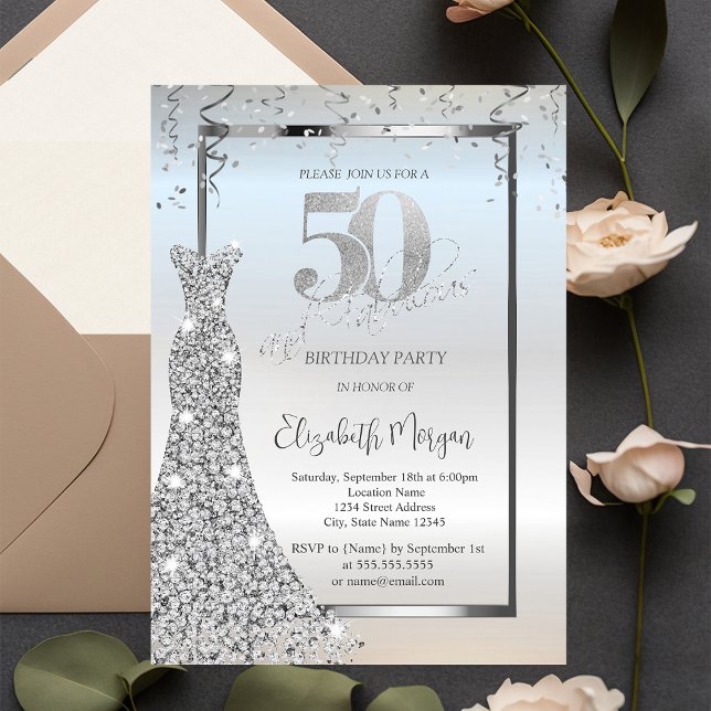 Invitation Robe Silver brillant Diamonds Argent 50e anniversa (Créateur téléchargé)