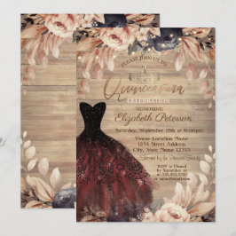 Invitation Robe, Tiara, Roses Bleu Bois Quinceañera
