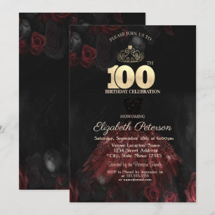 Invitation Robe, Tiara, Roses rouges 100e anniversaire