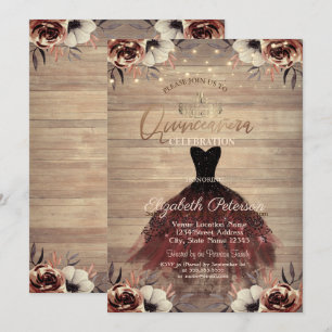 Invitation Robe,Tiare,Lumières Roses Bois Quinceañera