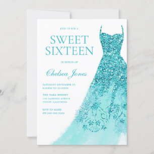 Invitation Robe turquoise étincelante Douce 16 Partie