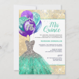 Invitation Robe turquoise étincelle Parties scintillant d'arg