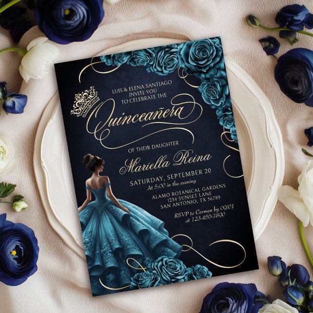 Invitation Robe turquoise Florale Quinceañera (Créateur téléchargé)