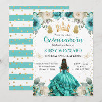 Robe turquoise, princesse brune de Quinceanera