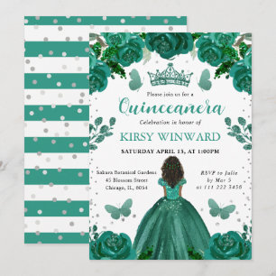Invitation Robe vert émeraude Peau foncée Princesse Quinceane