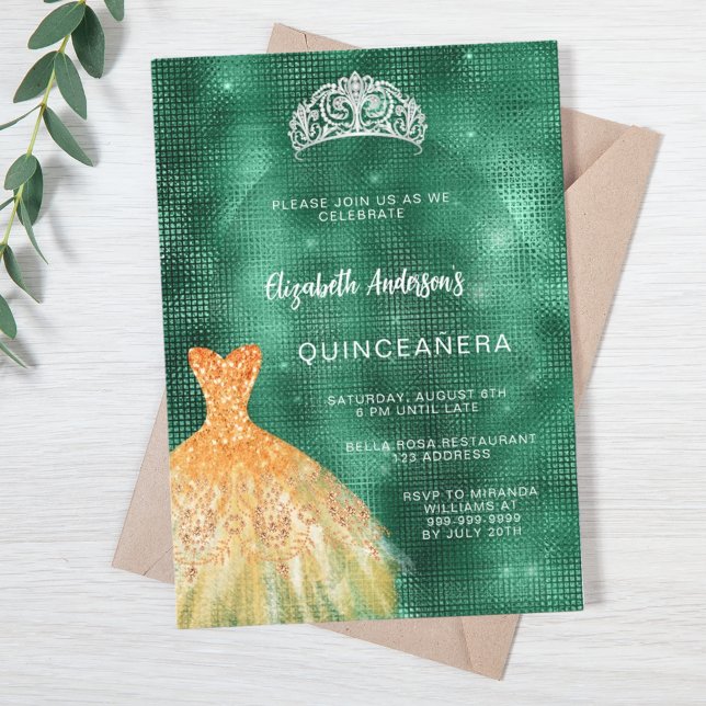 Invitation Robe vert émeraude tiara Quinceanera (Créateur téléchargé)