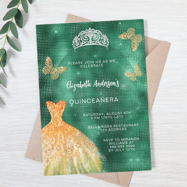 Invitation Robe vert émeraude tiara Quinceanera (Créateur téléchargé)