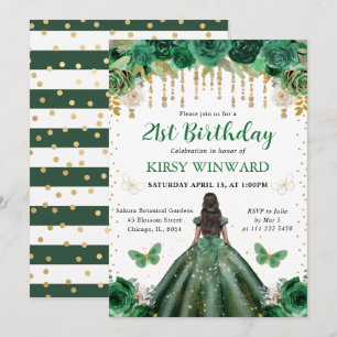 Invitation Robe vert foncé Princesse à peau foncée Anniversai