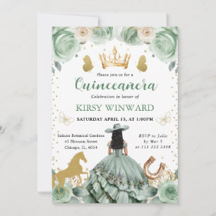 Invitation Robe Vert Sauge Princesse Occidentale Quinceanera