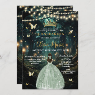 Invitation Robe verte de la forêt enchantée Quinceañera 16